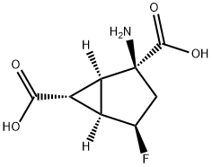 Bicyclo[3.1.0]hexane-2,6-dicarboxylic acid, 2-amino-4-fluoro-, (1R,2S,4R,5R,6R)- (9CI) Struktur