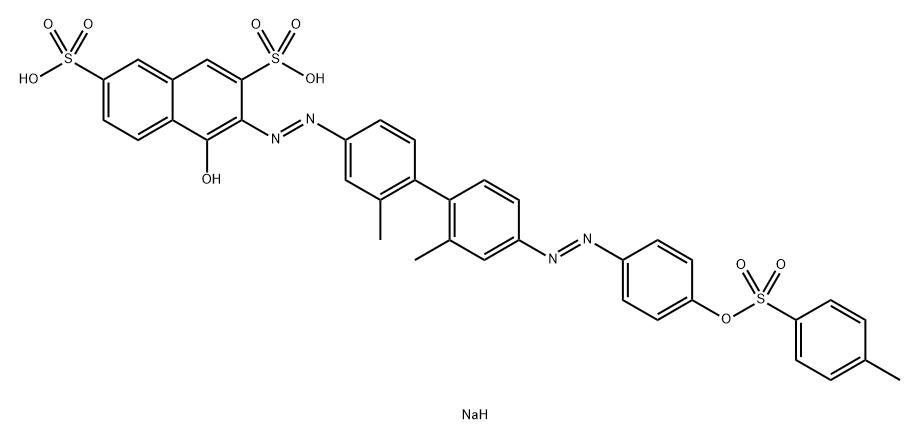 3-[[2,2'-ジメチル-4'-[[4-[[(4-メチルフェニル)スルホニル]オキシ]フェニル]アゾ]-1,1'-ビフェニル-4-イル]アゾ]-4-ヒドロキシ-2,7-ナフタレンジスルホン酸二ナトリウム 化学構造式