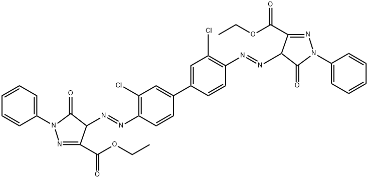 4,4'-[(3,3'-ジクロロ-1,1'-ビフェニル-4,4'-ジイル)ビス(アゾ)]ビス(4,5-ジヒドロ-5-オキソ-1-フェニル-1H-ピラゾール-3-カルボン酸エチル) 化学構造式