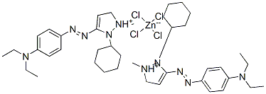 bis[2-cyclohexyl-3-[[4-(diethylamino)phenyl]azo]-1-methyl-1H-pyrazolium] tetrachlorozincate  Struktur