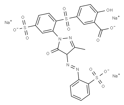 5-[[2-[4,5-ジヒドロ-3-メチル-5-オキソ-4-[(2-スルホフェニル)アゾ]-1H-ピラゾール-1-イル]-4-スルホフェニル]スルホニル]-2-ヒドロキシ安息香酸トリナトリウム 化学構造式