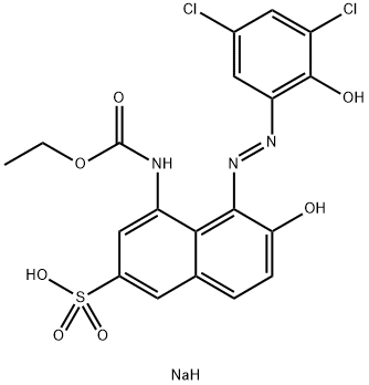 sodium 5-[(3,5-dichloro-2-hydroxyphenyl)azo]-4-[(ethoxycarbonyl)amino]-6-hydroxynaphthalene-2-sulphonate Struktur