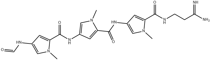 3-[4-[4-[4-(ホルミルアミノ)-1-メチル-1H-ピロール-2-イルカルボニルアミノ]-1-メチル-1H-ピロール-2-イルカルボニルアミノ]-1-メチル-1H-ピロール-2-イルカルボニルアミノ]プロパンアミジン 化学構造式