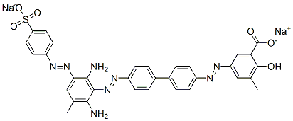disodium 5-[[4'-[[2,6-diamino-3-methyl-5-[(4-sulphonatophenyl)azo]phenyl]azo][1,1'-biphenyl]-4-yl]azo]-3-methylsalicylate Struktur