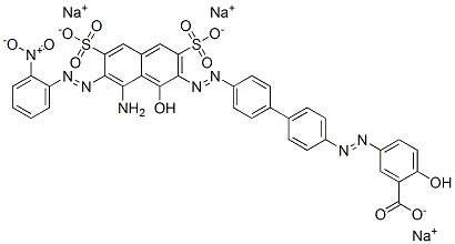 5-[[4'-[[8-Amino-1-hydroxy-7-[(2-nitrophenyl)azo]-3,6-disulfo-2-naphtyl]azo]-1,1'-biphenyl-4-yl]azo]-2-hydroxybenzoic acid trisodium salt Structure