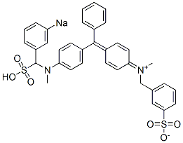 N-メチル-N-[4-[[4-[N-メチル-N-(3-ソジオスルホベンジル)アミノ]フェニル]フェニルメチレン]-2,5-シクロヘキサジエン-1-イリデン]-3-スルホナトベンゼンメタンアミニウム 化学構造式