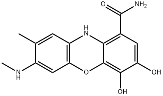 3,4-Dihydroxy-8-methyl-7-methylamino-10H-phenoxazine-1-carboxamide Struktur