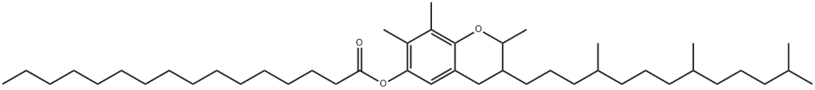 ヘキサデカン酸[3,4-ジヒドロ-2,7,8-トリメチル-3-(4,8,12-トリメチルトリデシル)-2H-1-ベンゾピラン]-6-イル 化学構造式