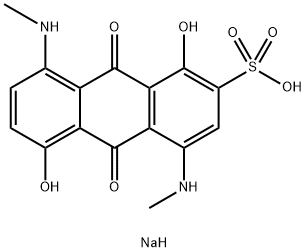 sodium 9,10-dihydro-1,5-dihydroxy-4,8-bis(methylamino)-9,10-dioxoanthracene-2-sulphonate  Struktur