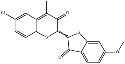 6-chloro-2-(6-methoxy-3-oxobenzo[b]thien-2(3H)-ylidene)-4-methylbenzo[b]thiophene-3(2H)-one  Struktur