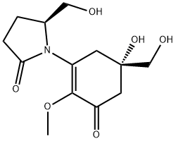 1-[5-Hydroxy-5-(hydroxymethyl)-2-methoxy-3-oxo-1-cyclohexen-1-yl]-5-(hydroxymethyl)pyrrolidin-2-one Struktur