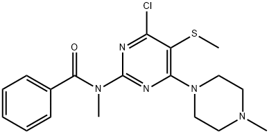 4-Chloro-2-(N-methylbenzoylamino)-6-(4-methylpiperazino)-5-(methylthio)pyrimidine Struktur