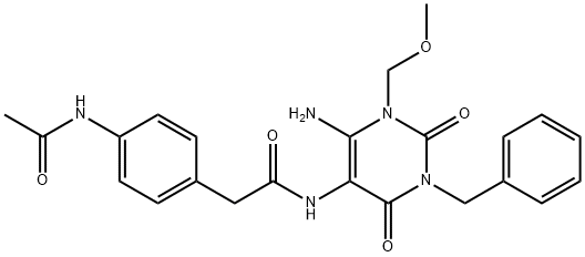 Benzeneacetamide,  4-(acetylamino)-N-[6-amino-1,2,3,4-tetrahydro-1-(methoxymethyl)-2,4-dioxo-3-(phenylmethyl)-5-pyrimidinyl]- Structure