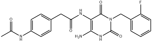 Benzeneacetamide,  4-(acetylamino)-N-[4-amino-1-[(2-fluorophenyl)methyl]-1,2,3,6-tetrahydro-2,6-dioxo-5-pyrimidinyl]- 化学構造式