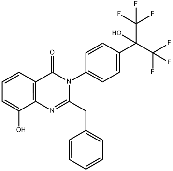 4(3H)-Quinazolinone,  8-hydroxy-2-(phenylmethyl)-3-[4-[2,2,2-trifluoro-1-hydroxy-1-(trifluoromethyl)ethyl]phenyl]-,637345-58-5,结构式