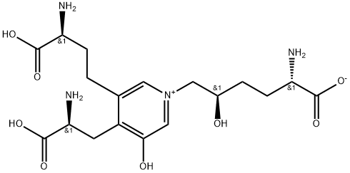 4-[(2S)-2-アミノ-2-カルボキシエチル]-1-[(2R,5S)-5-アミノ-5-カルボキシラト-2-ヒドロキシペンチル]-3-[(3S)-3-アミノ-3-カルボキシプロピル]-5-ヒドロキシピリジニウム 化学構造式
