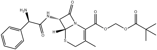 (6R,6β)-7α-[[(R)-アミノフェニルアセチル]アミノ]-3-メチル-8-オキソ-5-チア-1-アザビシクロ[4.2.0]オクタ-2-エン-2-カルボン酸(2,2-ジメチル-1-オキソプロポキシ)メチル 化学構造式