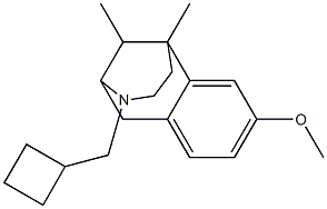 3-(Cyclobutylmethyl)-6,11-dimethyl-1,2,3,4,5,6-hexahydro-8-methoxy-2,6-methano-3-benzazocine Struktur