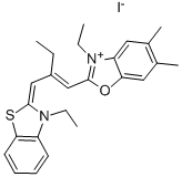 5,6-DIMETHYL-2-(2-(3-ETHYL-2-(3)-BENZOTHIAZOLYLIDENE)METHYL)-1-BUTENYL)-3-ETHYL-BENZOXAZOLIUM IODIDE Struktur