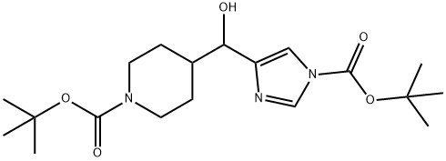 TERT-BUTYL 4-((1-(TERT-BUTOXYCARBONYL)-1H-IMIDAZOL-4-YL)(HYDROXY)METHYL)PIPERIDINE-1-CARBOXYLATE Struktur