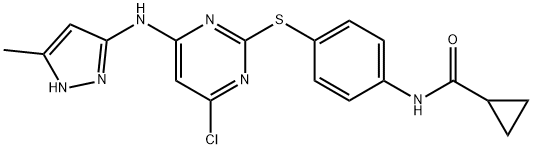 yclopropanecarboxylic acid N-[4-[[4-chloro-6-(5-methyl-2H-pyrazol-3-ylamino)pyrimidin-2-yl]sulfanyl]phenyl]amide Struktur