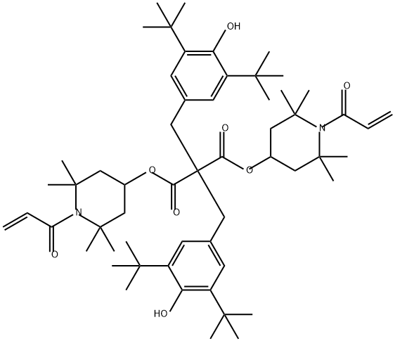ビス(3,5-ジ-tert-ブチル-4-ヒドロキシベンジル)マロン酸ビス(1-アセチル-2,2,6,6-テトラメチルピペリジン-4-イル) 化学構造式