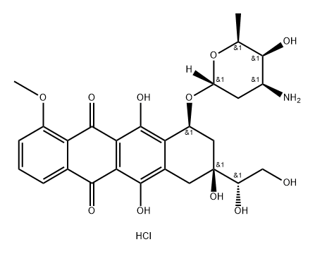 10-[(4S,5S,6S)-4-amino-5-hydroxy-6-methyl-oxan-2-yl]oxy-8-(1,2-dihydro xyethyl)-6,8,11-trihydroxy-1-methoxy-9,10-dihydro-7H-tetracene-5,12-di one Struktur