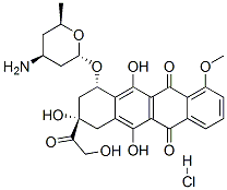 [2S-[2alpha(8R*,10R*),4beta,6beta]]-10-[(4-aminotetrahydro-6-methyl-2H-pyran-2-yl)oxy]-7,8,9,10-tetrahydro-6,8,11-trihydroxy-8-(hydroxyacetyl)-1-methoxynaphthacene-5,12-dione hydrochloride 结构式