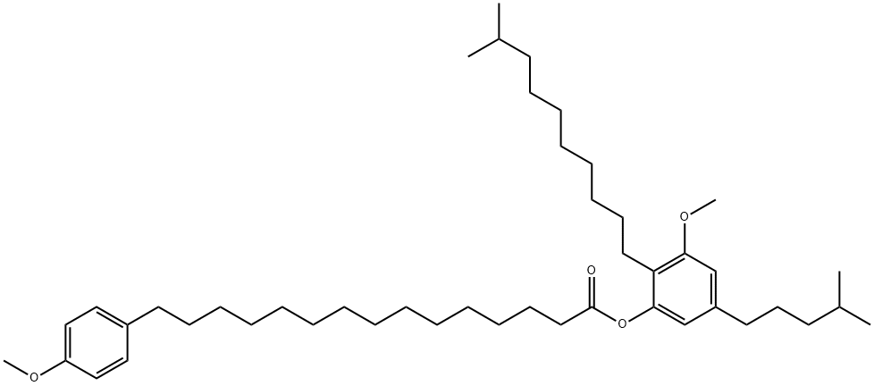15-(4-Methoxyphenyl)pentadecanoic acid 3-methoxy-2-(9-methyldecyl)-5-(4-methylpentyl)phenyl ester Struktur