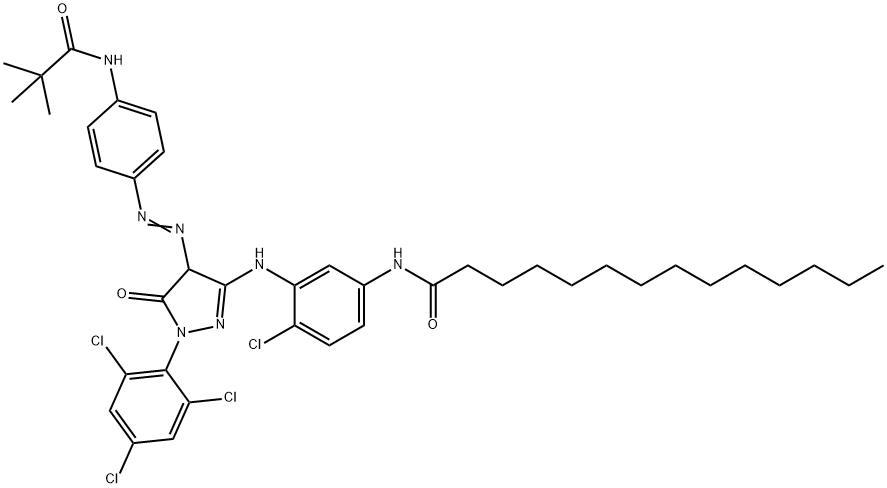 1-(2,4,6-Trichlorophenyl)-3-(2-chloro-5-n-tetradecanoyl aminoanilino)-4-(4-pivaoylaminophenylazo)-5-pyrazolone Struktur