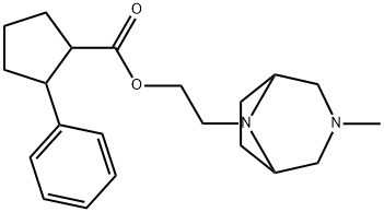 3-Methyl-8-[2-(2-phenylcyclopentylcarbonyloxy)ethyl]-3,8-diazabicyclo[3.2.1]octane Struktur