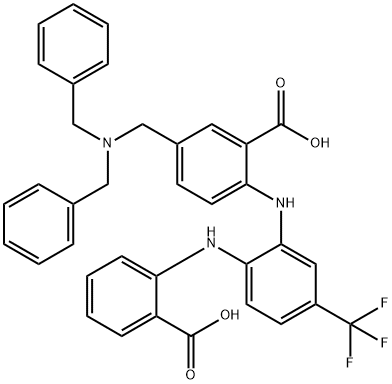 Benzoic  acid,  5-[[bis(phenylmethyl)amino]methyl]-2-[[2-[(2-carboxyphenyl)amino]-5-(trifluoromethyl)phenyl]amino]- Structure