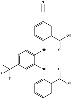 Benzoic  acid,  2-[[2-[(2-carboxyphenyl)amino]-4-(trifluoromethyl)phenyl]amino]-5-cyano- Structure