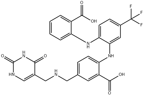 Benzoic  acid,  2-[[2-[(2-carboxyphenyl)amino]-5-(trifluoromethyl)phenyl]amino]-5-[[[(1,2,3,4-tetrahydro-2,4-dioxo-5-pyrimidinyl)methyl]amino]methyl]-|