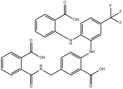 Benzoic  acid,  5-[[(2-carboxybenzoyl)amino]methyl]-2-[[2-[(2-carboxyphenyl)amino]-5-(trifluoromethyl)phenyl]amino]- Struktur