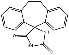 10,11-ジヒドロスピロ[5H-ジベンゾ[a,d]シクロヘプテン-5,4'-イミダゾリジン]-2',5'-ジオン 化学構造式