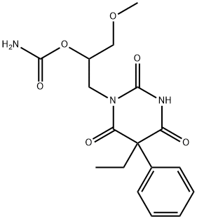 1-[2-(アミノカルボニルオキシ)-3-メトキシプロピル]-5-エチル-5-フェニル-2,4,6(1H,3H,5H)-ピリミジントリオン 化学構造式