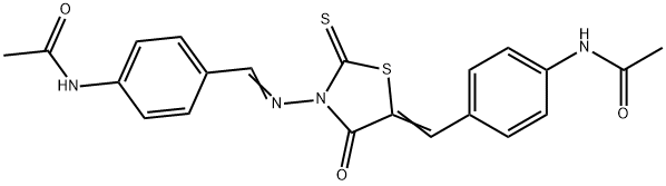 N-[4-[[3-[[[4-(Acetylamino)phenyl]methylene]amino]-4-oxo-2-thioxothiazolidin-5-ylidene]methyl]phenyl]acetamide Structure