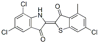 5,7-ジクロロ-2-[6-クロロ-4-メチル-3-オキソベンゾ[b]チオフェン-2(3H)-イリデン]-1H-インドール-3(2H)-オン 化学構造式