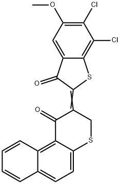 2-[6,7-ジクロロ-5-メトキシ-3-オキソベンゾ[b]チオフェン-2(3H)-イリデン]ナフト[2,1-b]チオフェン-1(2H)-オン 化学構造式