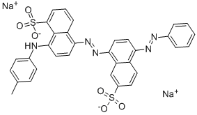 8-[(4-メチルフェニル)アミノ]-5-[[4-(フェニルアゾ)-7-スルホ-1-ナフチル]アゾ]-1-ナフタレンスルホン酸二ナトリウム 化学構造式
