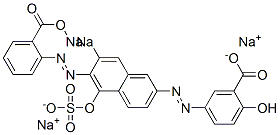2-ヒドロキシ-5-[[5-ヒドロキシ-6-[(2-ソジオオキシカルボニルフェニル)アゾ]-7-ソジオスルホ-2-ナフタレニル]アゾ]安息香酸ナトリウム 化学構造式