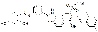 6-ヒドロキシ-2-[3-[(2,4-ジヒドロキシフェニル)アゾ]フェニル]-7-[(2,5-ジメチルフェニル)アゾ]-1H-ナフト[1,2-d]イミダゾール-8-スルホン酸ナトリウム 化学構造式