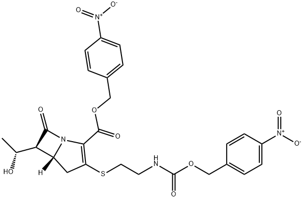 (4-nitrophenyl)methyl [5R-[5alpha,6alpha(R*)]]-6-(1-hydroxyethyl)-3-[[2-[[[(4-nitrophenyl)methoxy]carbonyl]amino]ethyl]thio]-7-oxo-1-azabicyclo[3.2.0]hept-2-ene-2-carboxylate Structure