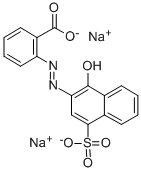 2-[(1-ヒドロキシ-4-スルホナフタレン-2-イル)アゾ]安息香酸ジナトリウム 化学構造式