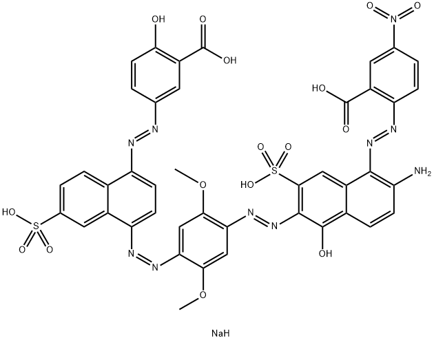2-[[2-アミノ-6-[[4-[[4-[(3-カルボキシ-4-ヒドロキシフェニル)アゾ]-7-スルホナフタレン-1-イル]アゾ]-2,5-ジメトキシフェニル]アゾ]-5-ヒドロキシ-7-スルホナフタレン-1-イル]アゾ]-5-ニトロ安息香酸テトラナトリウム 化学構造式