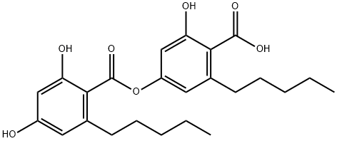 2,4-ジヒドロキシ-6-ペンチル安息香酸4-カルボキシ-3-ヒドロキシ-5-ペンチルフェニル 化学構造式