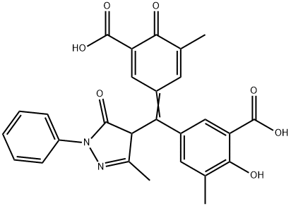 5-[(3-カルボキシ-5-メチル-4-オキソ-2,5-シクロヘキサジエン-1-イリデン)(4,5-ジヒドロ-3-メチル-5-オキソ-1-フェニル-1H-ピラゾール-4-イル)メチル]-2-ヒドロキシ-3-メチル安息香酸 化学構造式