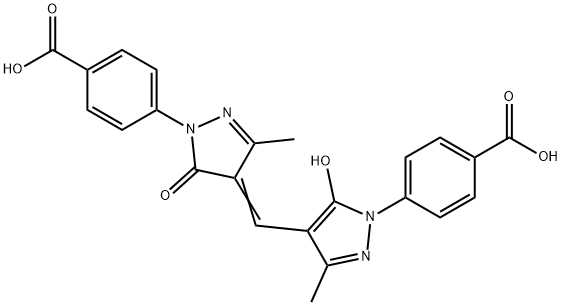 4-[4-[[[1-(4-カルボキシフェニル)-1,5-ジヒドロ-3-メチル-5-オキソ-4H-ピラゾール]-4-イリデン]メチル]-5-ヒドロキシ-3-メチル-1H-ピラゾール-1-イル]安息香酸 化学構造式