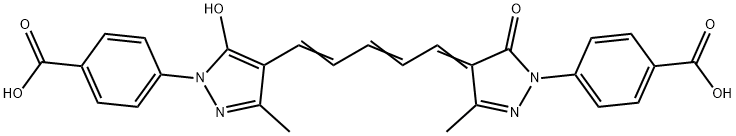 4-[4-[5-[1-(4-carboxyphenyl)-1,5-dihydro-3-methyl-5-oxo-4H-pyrazole-4-ylidene]-1,3-pentadienyl]-5-hydroxy-3-methyl-1H-pyrazole-1-yl]benzoic acid Struktur